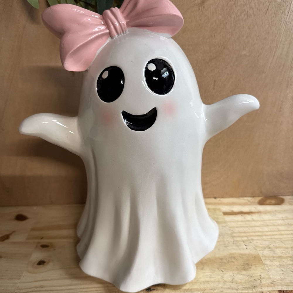 Halloween Ghost Dancing Girl Pink Bow Coquette 12" Figurine NEW